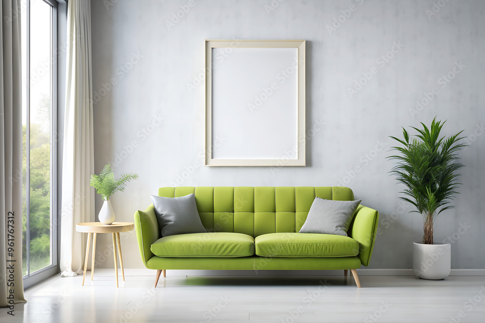 Mockup with empty frame to advertise your painting or poster in a modern minimalist apartment interior in yellow green pastel colors
Mockup with empty frame to advertise your painting or poster in a modern minimalist apartment interior in yellow green pastel colors