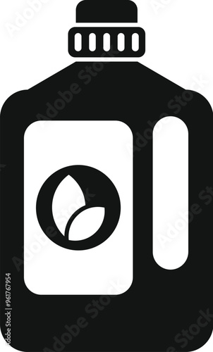 Black glyph icon of a bio laundry bottle with a leaf symbol, promoting eco friendly cleaning products