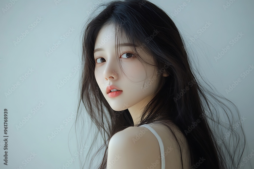 Captivating Portrait of a Young Woman with Natural Beauty and Soft Expressions