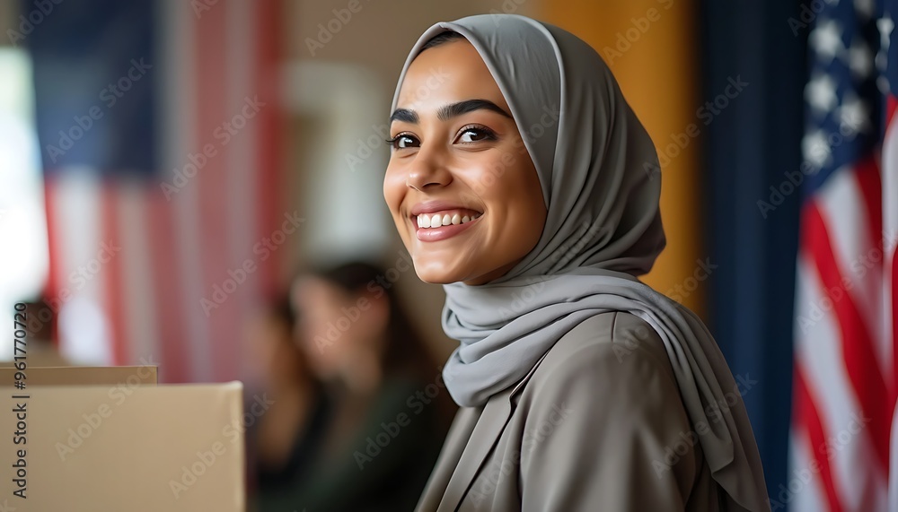 Muslim woman casting her vote in the USA presidential election Muslim woman casting her vote in the USA presidential election