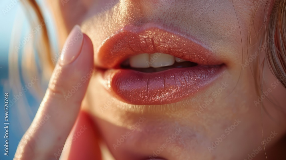 Fototapeta premium Woman Applying Lip Balm Close-Up