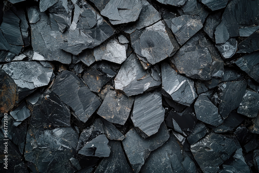 A Close-Up of Black Obsidian Shards, Reflecting Light and Casting Mysterious Shadows. A Close-Up of Black Obsidian Shards, Reflecting Light and Casting Mysterious Shadows.