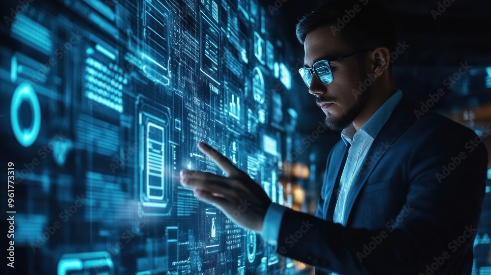 Man Interacting with Digital Interface