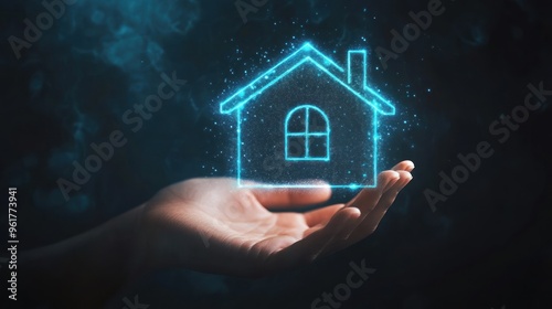 Hand Holding a Glowing House Icon