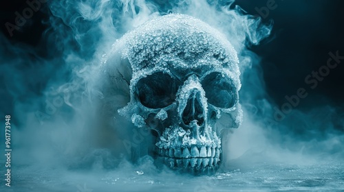 Skull covered in ice, frozen in time, flat design illustration