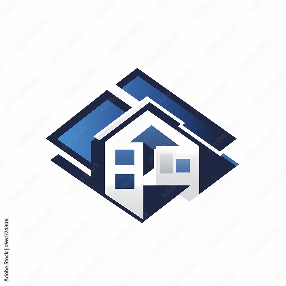 Abstract Geometric Design of a House with Blue and White Colors Abstract Geometric Design of a House with Blue and White Colors