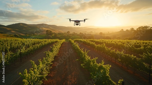 Agro Drone flight over field spraying agriculture