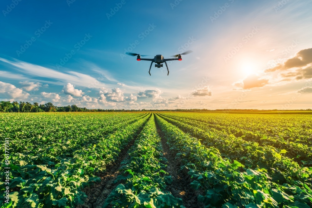 Agro Drone flight over field spraying agriculture Agro Drone flight over field spraying agriculture