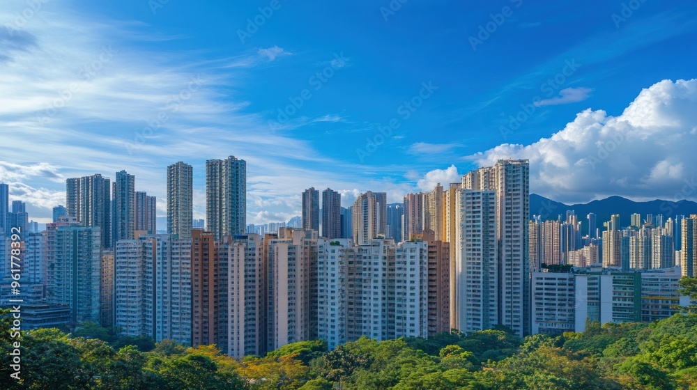 Hong Kong Skyline with Blue Skies Hong Kong Skyline with Blue Skies