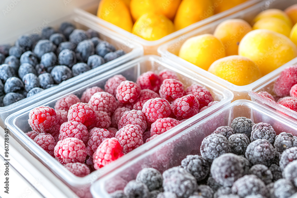 freezer drawer with frozen fruits and berries freezer drawer with frozen fruits and berries