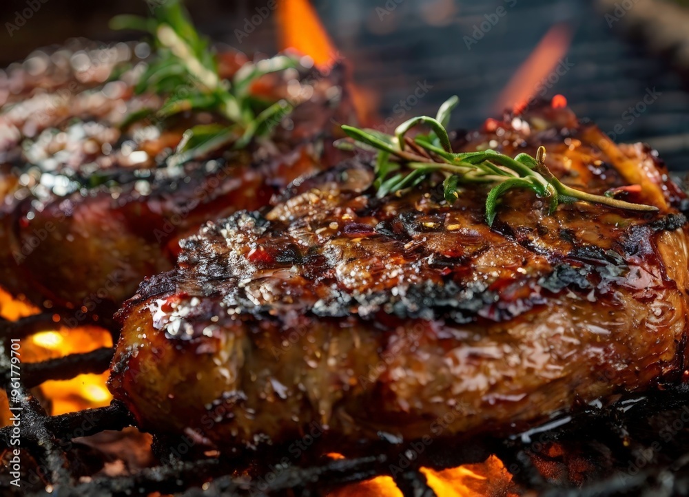 close up meat on grill close up meat on grill