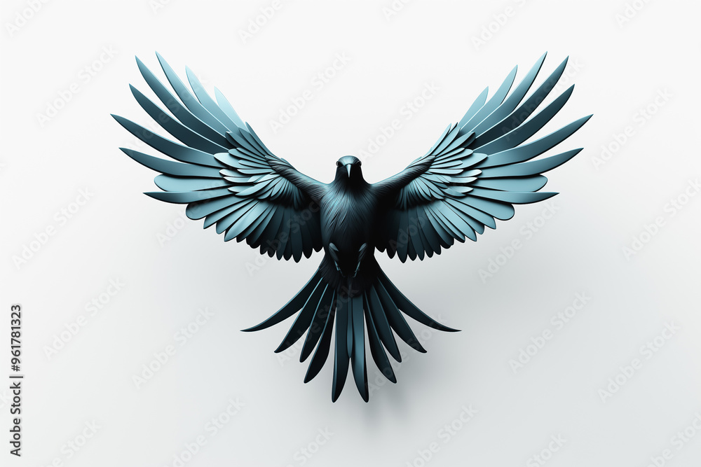 Obraz premium Origami dove sculpture in mid-flight against a white backdrop. 