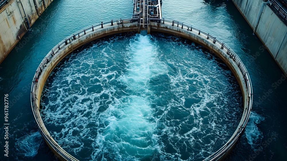 Water Treatment Clarifier A large circular clarifier in an industrial ...