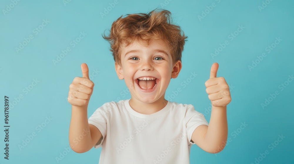 Cheerful boy with thumbs up, expressing joy and positivity against a blue background. Perfect for children's themes and happiness. Cheerful boy with thumbs up, expressing joy and positivity against a blue background. Perfect for children's themes and happiness.