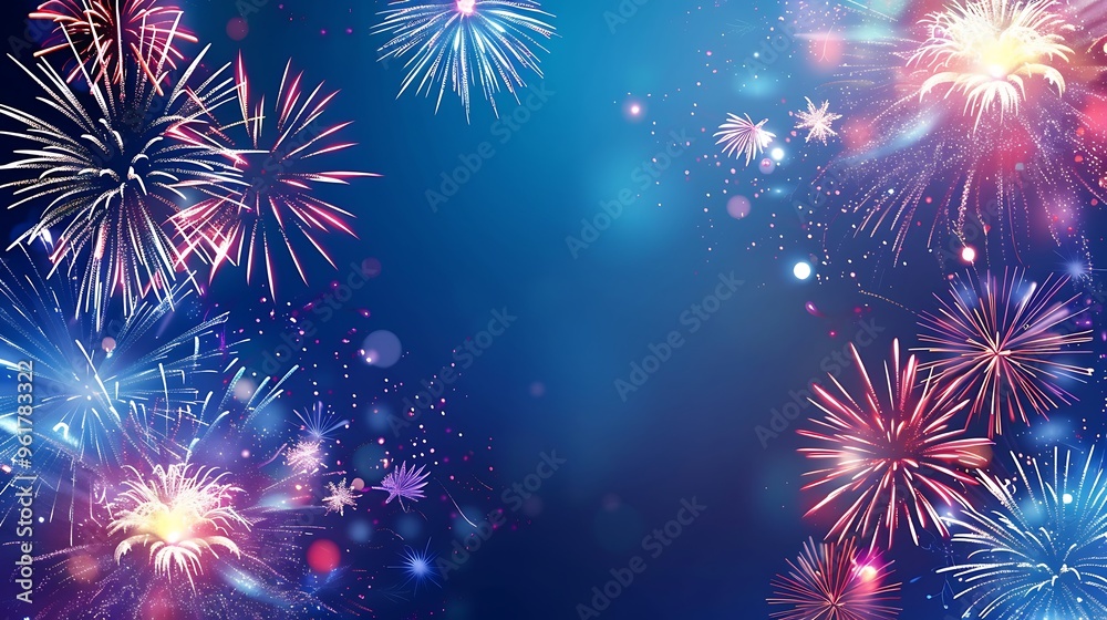 An Abstract Background With Fireworks Glowing Lights And Sparkles On An Abstract Background With Fireworks Glowing Lights And Sparkles On
