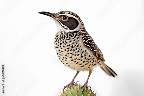 Cactus wren bird on white background, AI Generated