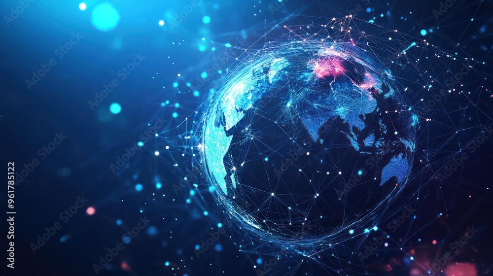 Obraz premium Earth technology structure. Internet and technology worldwide global. Global social network. Futuristic polygonal shapes technology