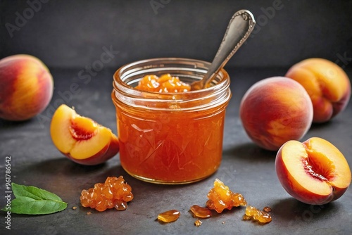 Peach Jam: A single small jar of peach jam