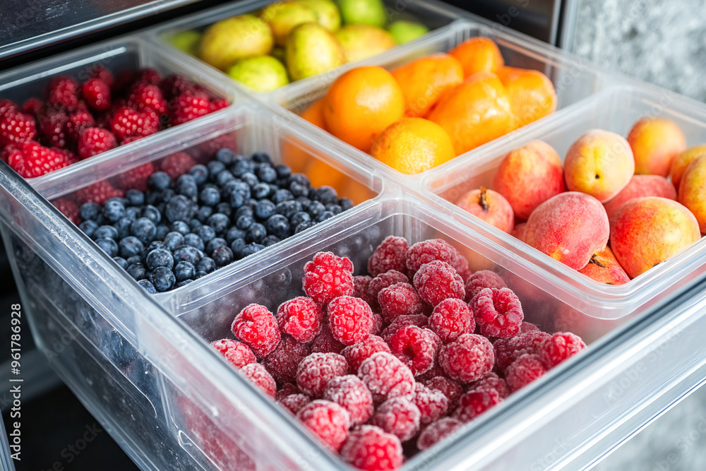 freezer drawer with frozen fruits and berries freezer drawer with frozen fruits and berries