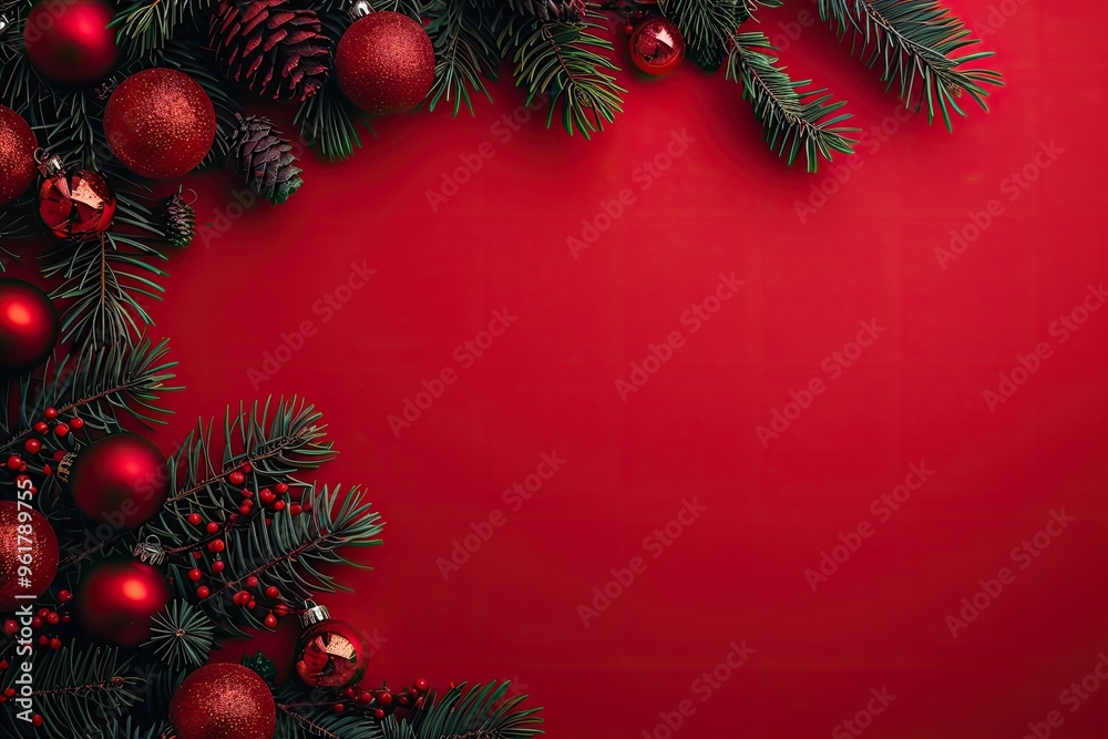 Christmas frame background with fir tree branches, red ball and candy cane on black table top view. New Year decoration concept. Flat lay. Christmas frame background with fir tree branches, red ball and candy cane on black table top view. New Year decoration concept. Flat lay.