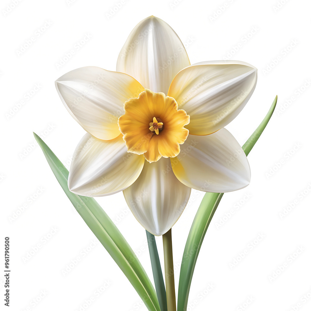 Fototapeta premium Narcissus. Single flower on white background, isolated