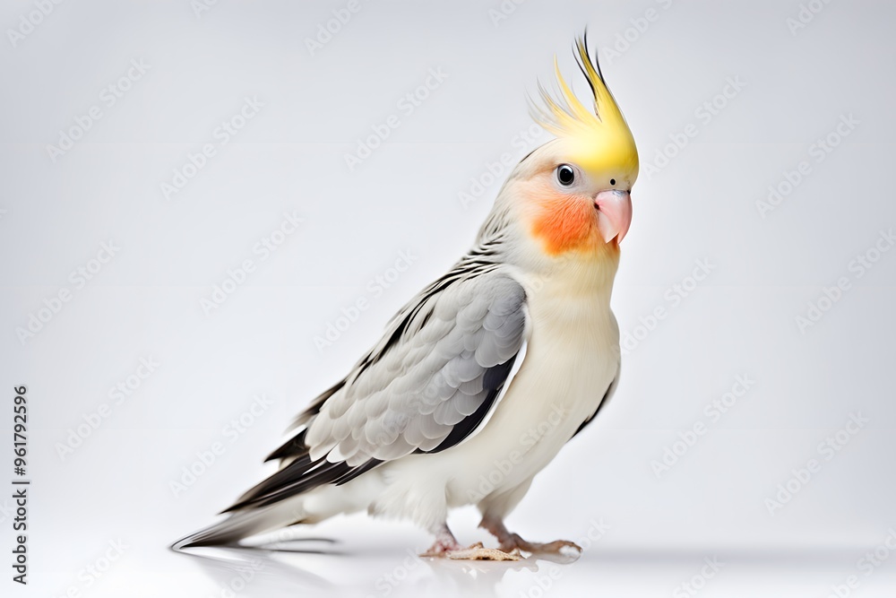 Cockatiel bird on white background, AI Generated Cockatiel bird on white background, AI Generated