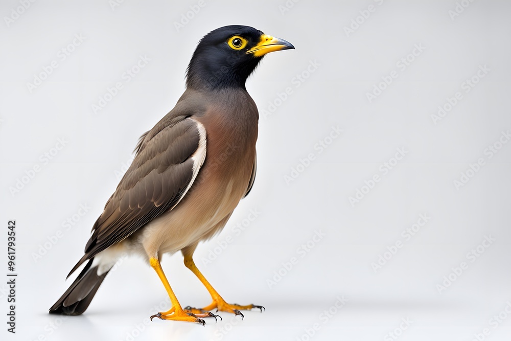 Common myna bird on white background, AI Generated