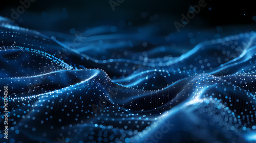 Background design with abstract waves of particles. Abstract wave moving dots flow particles, brochure background design with hi-tech elements and big data