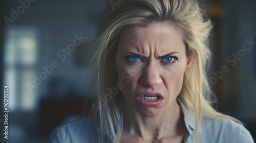 Beautiful Young Caucasian Woman Screaming Out of Anger Straight in the Camera. Neural network ai generated art