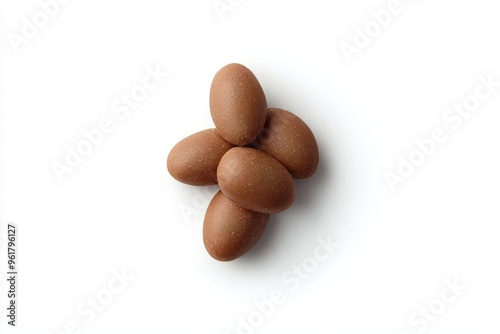 This is a PNG image of chocolate almonds, isolated on a white background photo