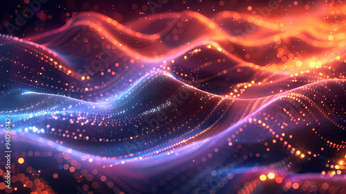 Background design with abstract waves of particles. Abstract wave moving dots flow particles, brochure background design with hi-tech elements and big data