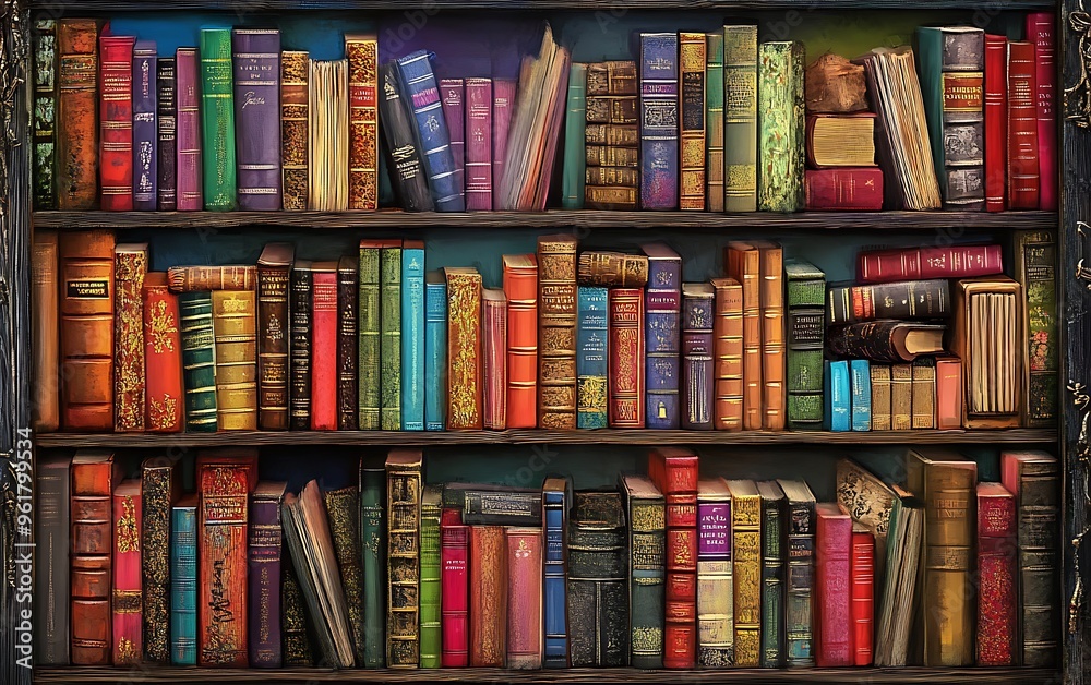 Library of Diversity: Colorful Bookshelf Symbolizing Abundance of Knowledge and Learning Library of Diversity: Colorful Bookshelf Symbolizing Abundance of Knowledge and Learning
