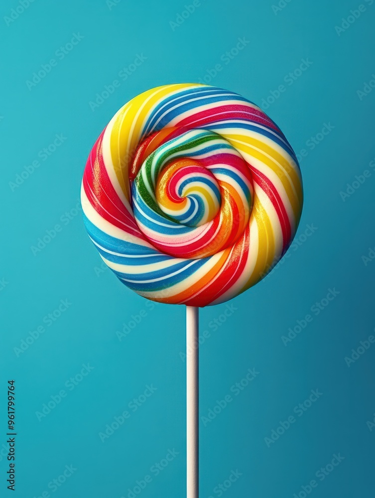 colorful spiral lollipop on blue background bright fun and sweet candy for all ages ideal for advertising marketing or promotional material 4th of july colorful spiral lollipop on blue background bright fun and sweet candy for all ages ideal for advertising marketing or promotional material 4th of july