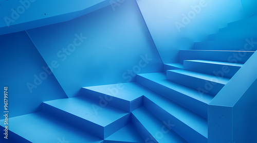 Geometric blue stairs in paper cut style, Squid game,photostock style