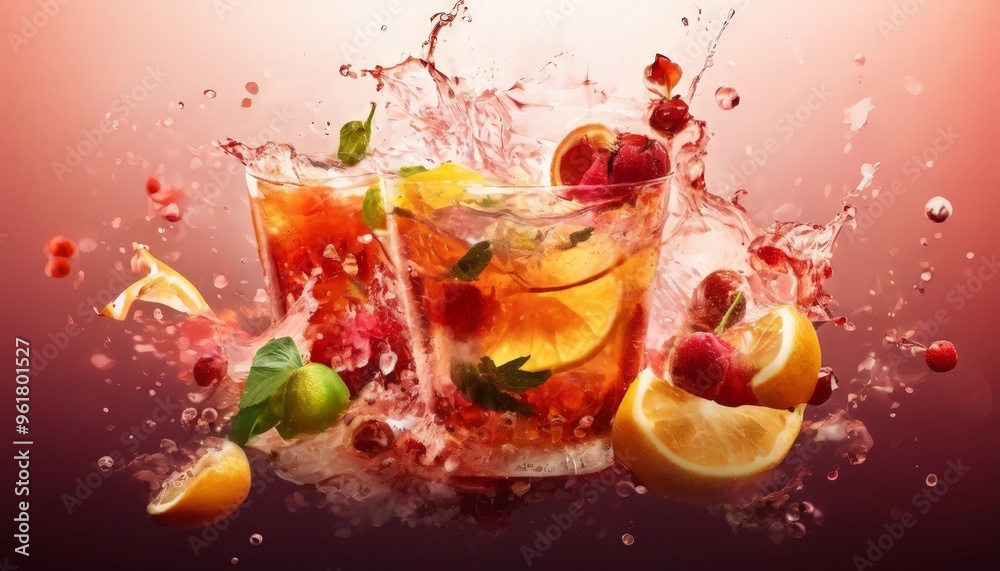 glass water with fruit and ice glass water with fruit and ice