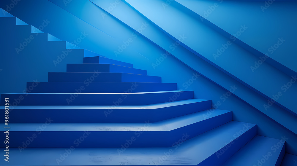 Geometric blue stairs in paper cut style, Squid game,photostock style Geometric blue stairs in paper cut style, Squid game,photostock style