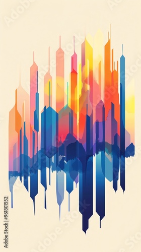 Abstract Cityscape Painting, Colorful Urban Art