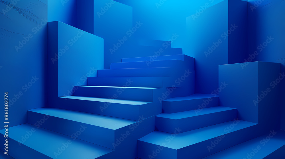 Geometric blue stairs in paper cut style, Squid game,photostock style Geometric blue stairs in paper cut style, Squid game,photostock style