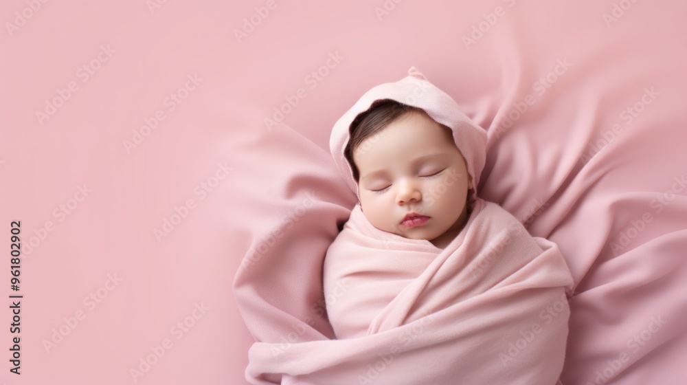Small baby sleeps on clean pink background surface. Neural network ai generated art Small baby sleeps on clean pink background surface. Neural network ai generated art