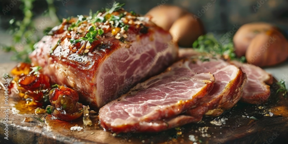 piece meat with herbs on top piece meat with herbs on top