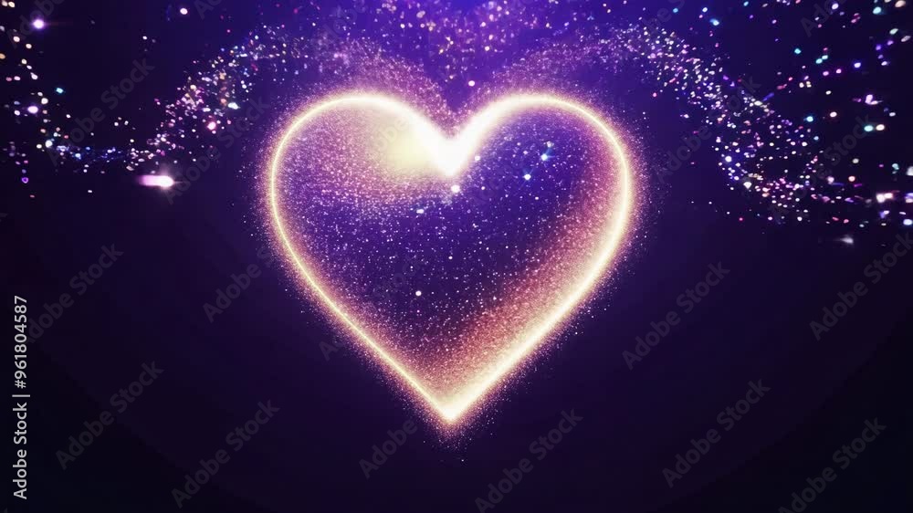 Golden sparkling heart shape with glitter and light particles on a black background. Valentine's Day and celebration concept. Golden sparkling heart shape with glitter and light particles on a black background. Valentine's Day and celebration concept.