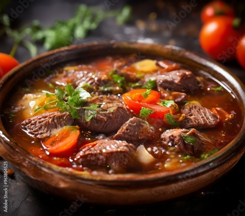 bowl beef stew with tomatoes and par pars photo