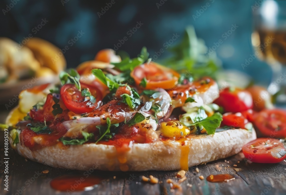 pizza topped with tomatoes, cheese and herbs pizza topped with tomatoes, cheese and herbs