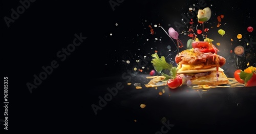 Fototapeta Naklejka Na Ścianę i Meble -  pile food with lot flying out it