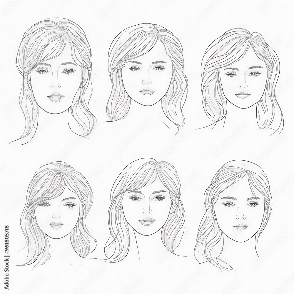 Hand drawn portrait of beautiful young girls sketch with long wavy hair, fashion illustration, beauty concept, feminine artistic sketch for design, graphic pencil drawing for young girls sketch Hand drawn portrait of beautiful young girls sketch with long wavy hair, fashion illustration, beauty concept, feminine artistic sketch for design, graphic pencil drawing for young girls sketch