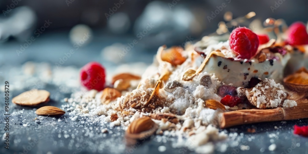 dessert with nuts and berries on top dessert with nuts and berries on top