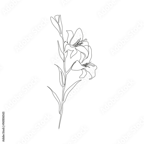 Lily Line Drawing. Black and white Floral Bouquets. Flower Coloring Page. Floral Line Art. Fine Line Lilies illustration. Hand Drawn flowers. Botanical Coloring. Wedding invitation flowers