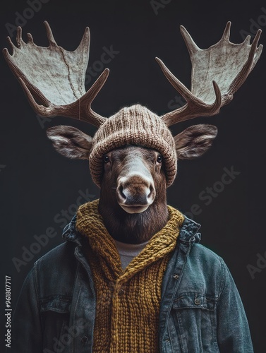 people animals manipulation clothes prints advertising graphic other heads christmas photo clothing moose cover concept animal funny surreal image wild zoo fantasy human man woman fashion head fur photo