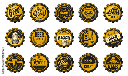 Beer caps colorful set stickers