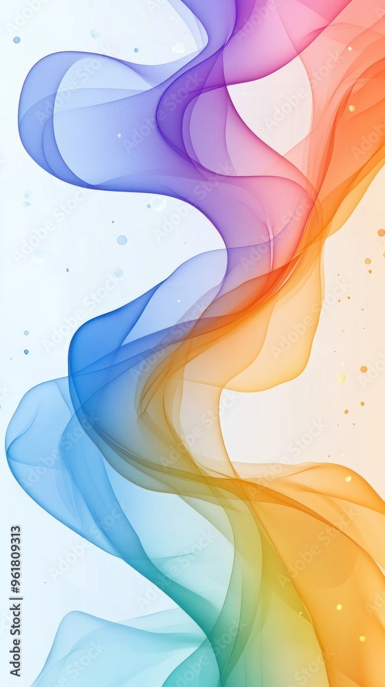 Fototapeta premium Abstract Rainbow-Colored Wavy Lines with Scattered Circles